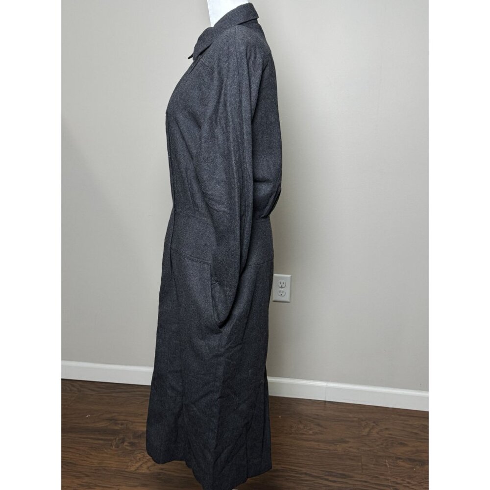 Vintage Ambria Womens 12M 100% Worsted Wool Flannel Long Coat Dress Gray Classic - Picture 4 of 16